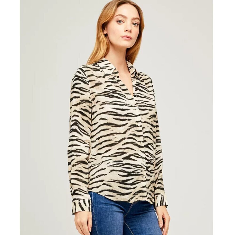 L'agence Holly Tiger Print Blouse In Coconut Husk